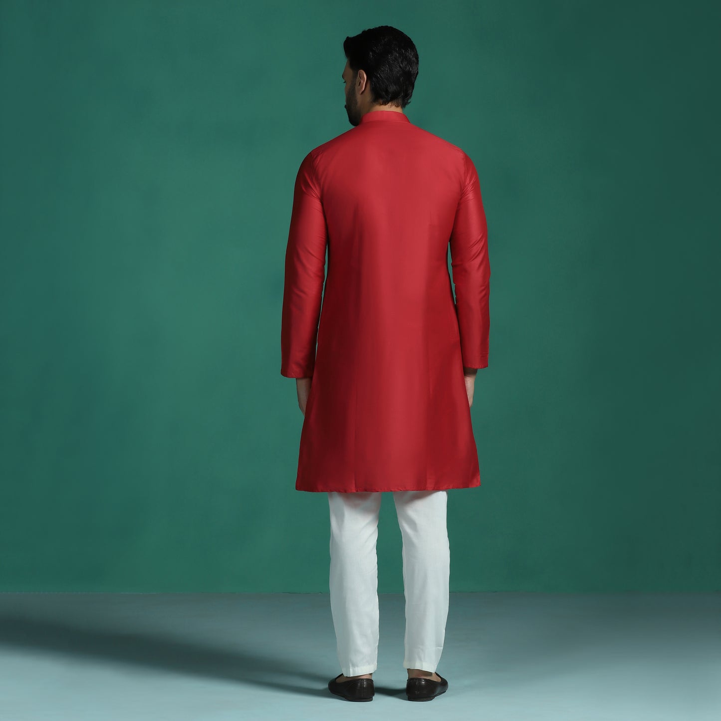 True Red Embroidered Neckline Kurta