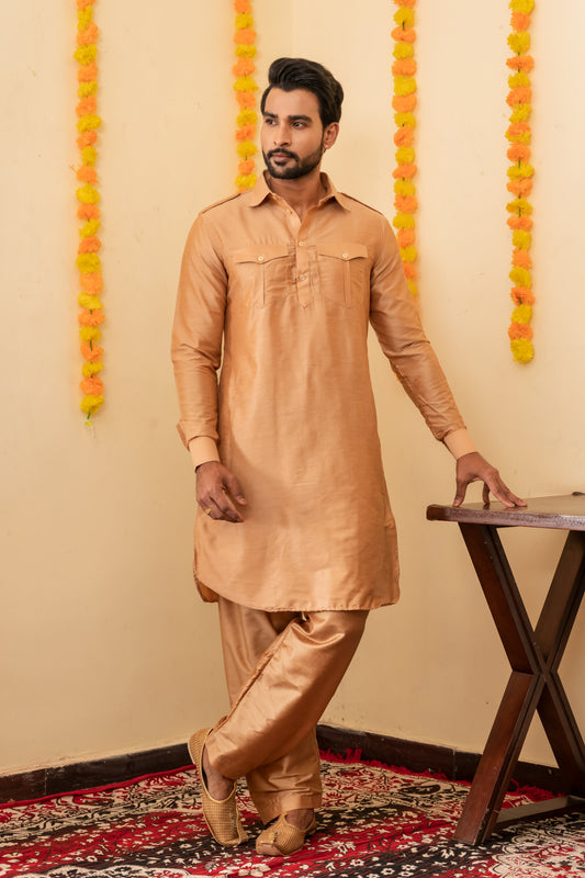 Rose Gold Pathani Kurta Set