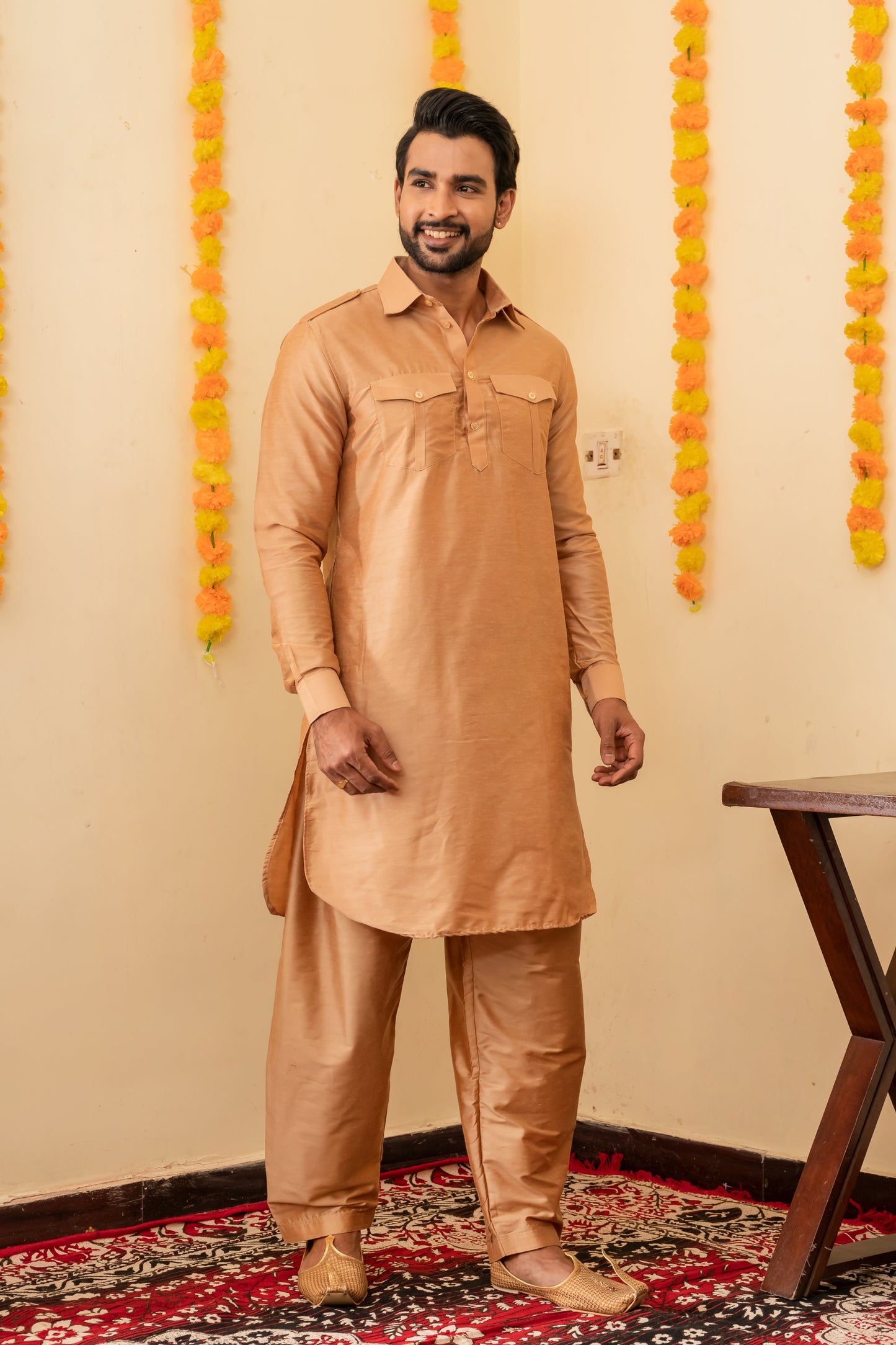 Rose Gold Pathani Kurta Set