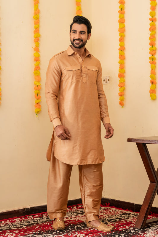 Rose Gold Pathani Kurta Set