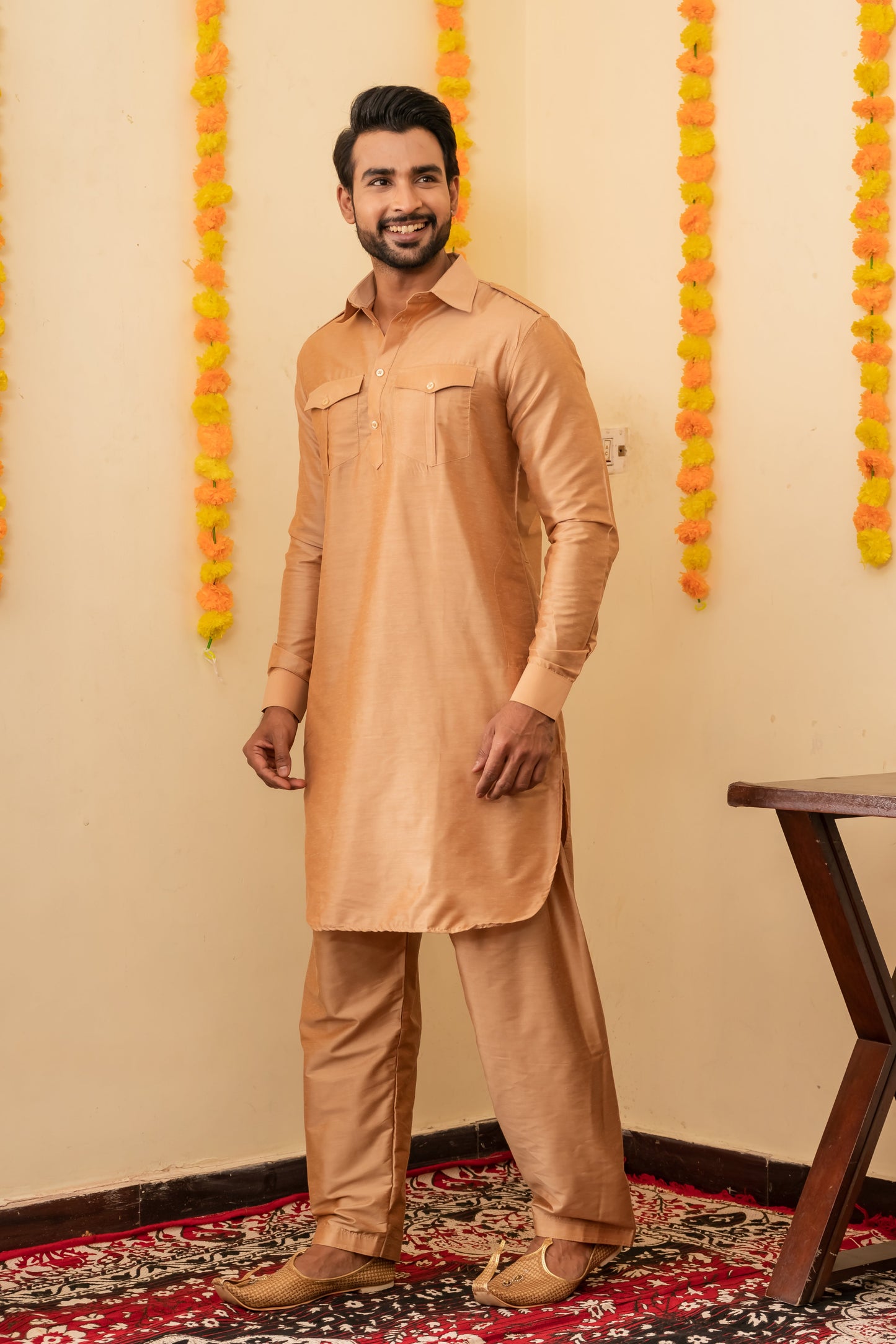 Rose Gold Pathani Kurta Set