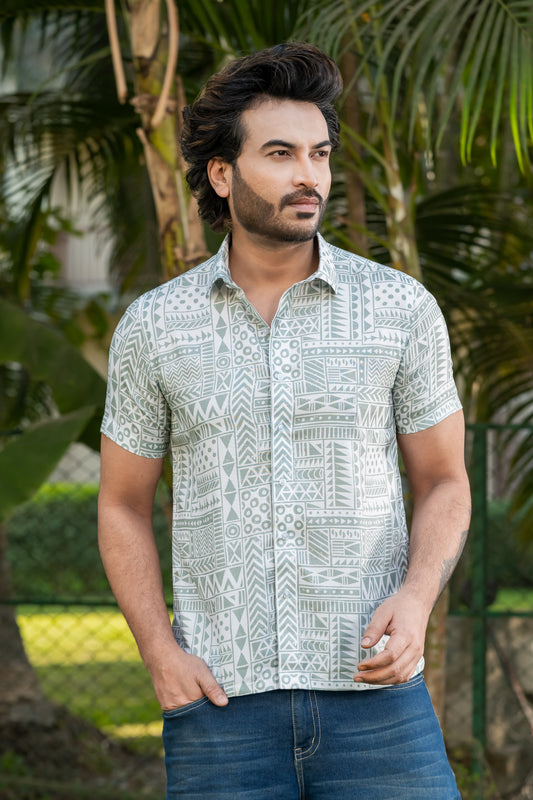 Tribal Geometric Print Half Sleeve Shirt