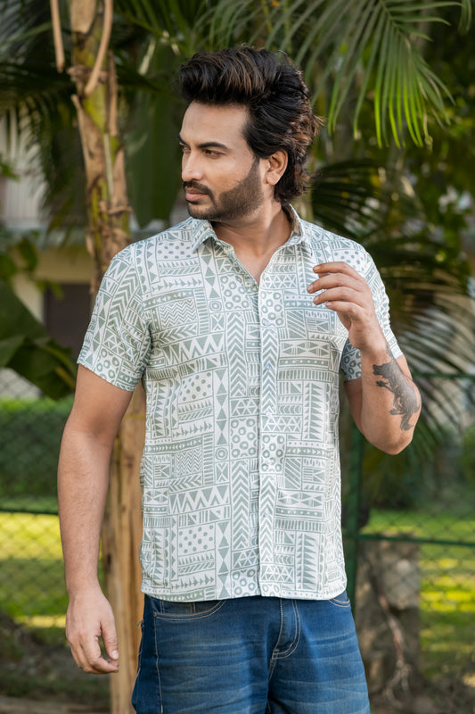 Tribal Geometric Print Half Sleeve Shirt