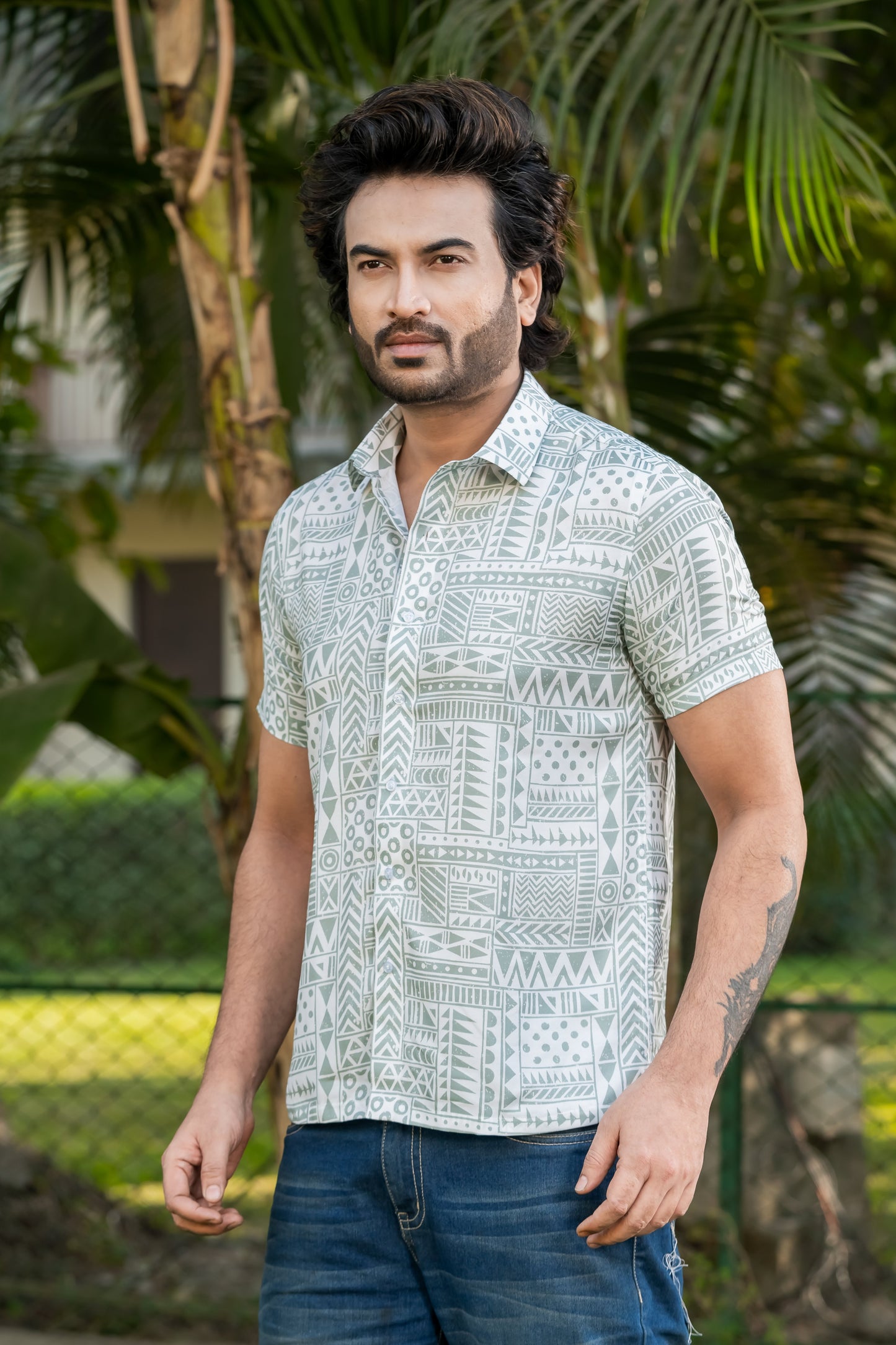 Tribal Geometric Print Half Sleeve Shirt