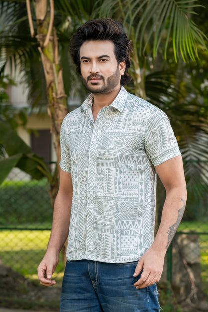 Tribal Geometric Print Half Sleeve Shirt