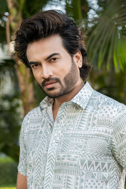 Tribal Geometric Print Half Sleeve Shirt