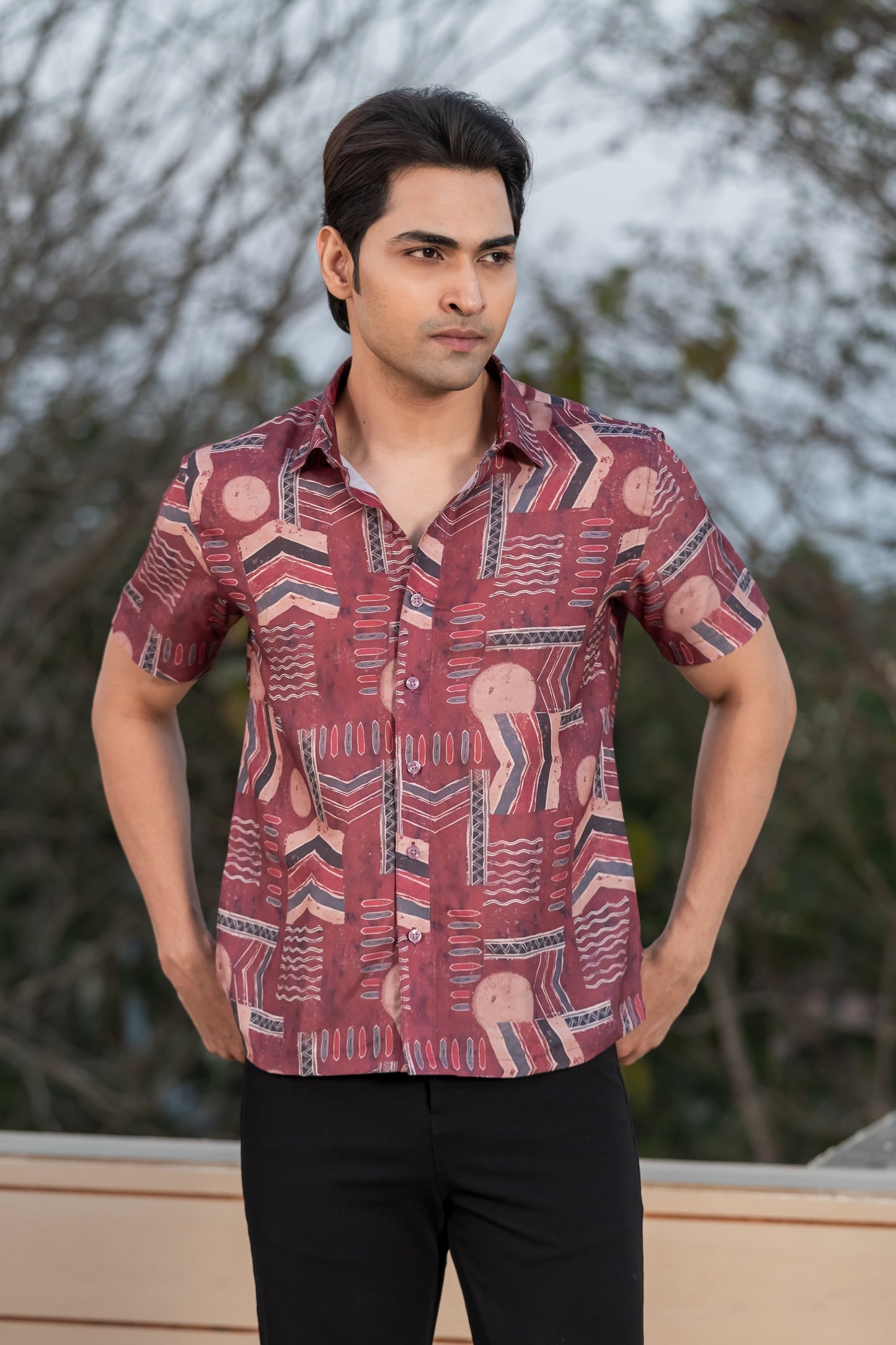 Maroon Ethnic Print Half-Sleeve