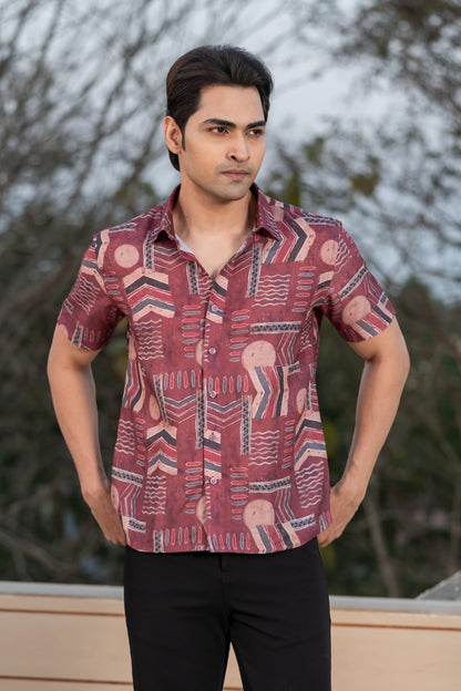 Maroon Ethnic Print Half-Sleeve