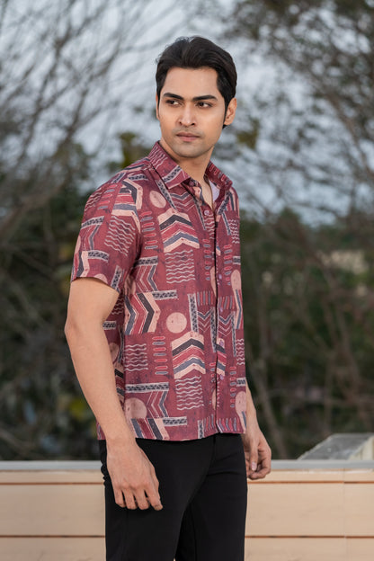 Maroon Ethnic Print Half-Sleeve