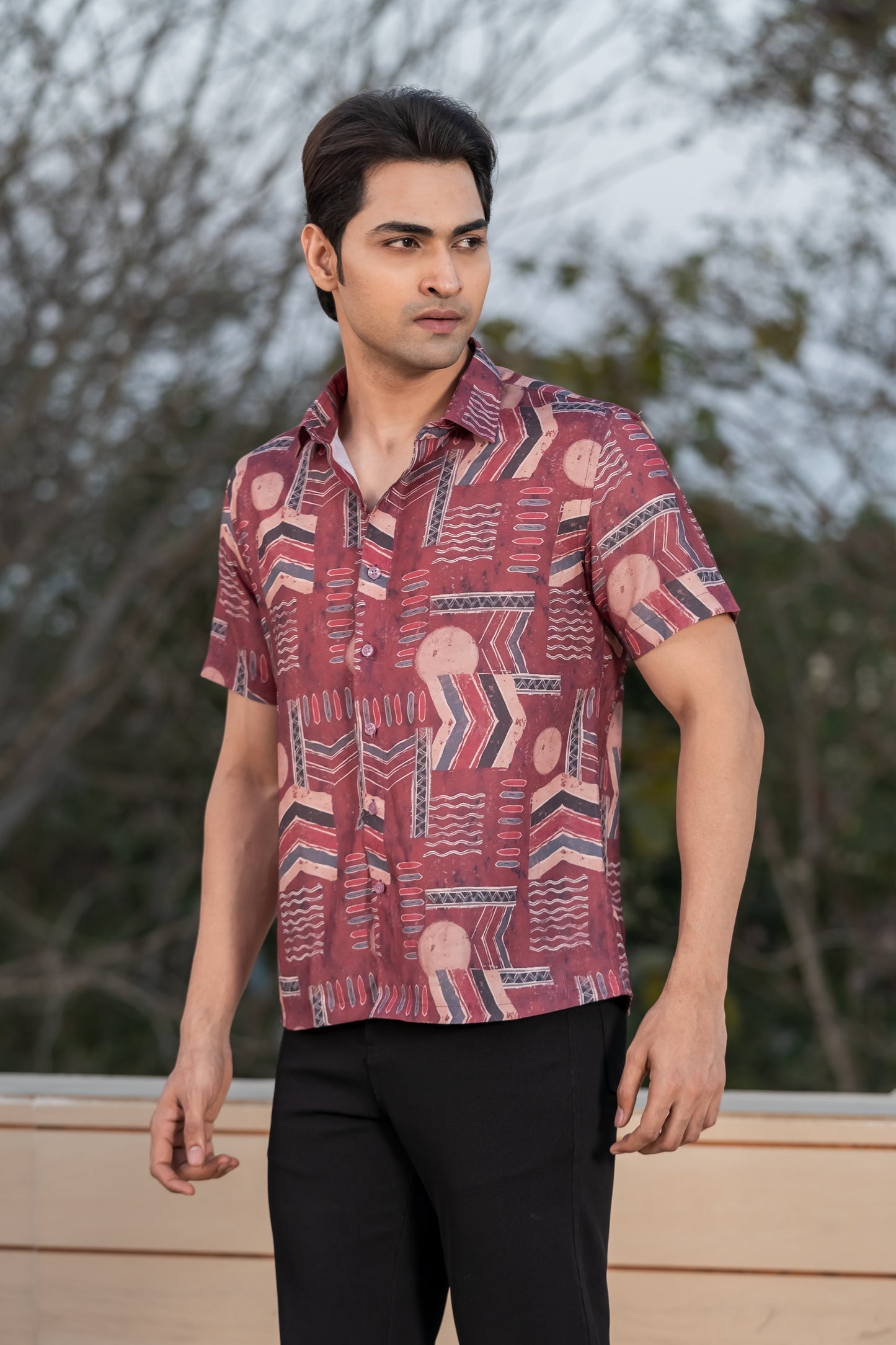 Maroon Ethnic Print Half-Sleeve