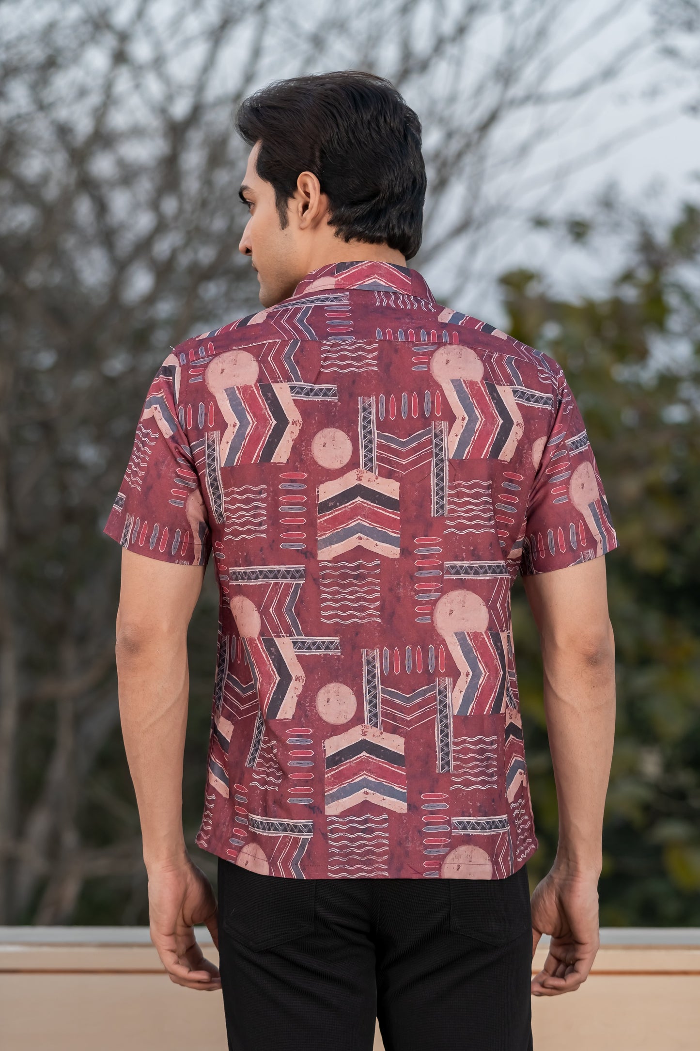Maroon Ethnic Print Half-Sleeve