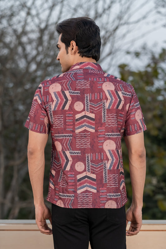 Maroon Ethnic Print Half-Sleeve