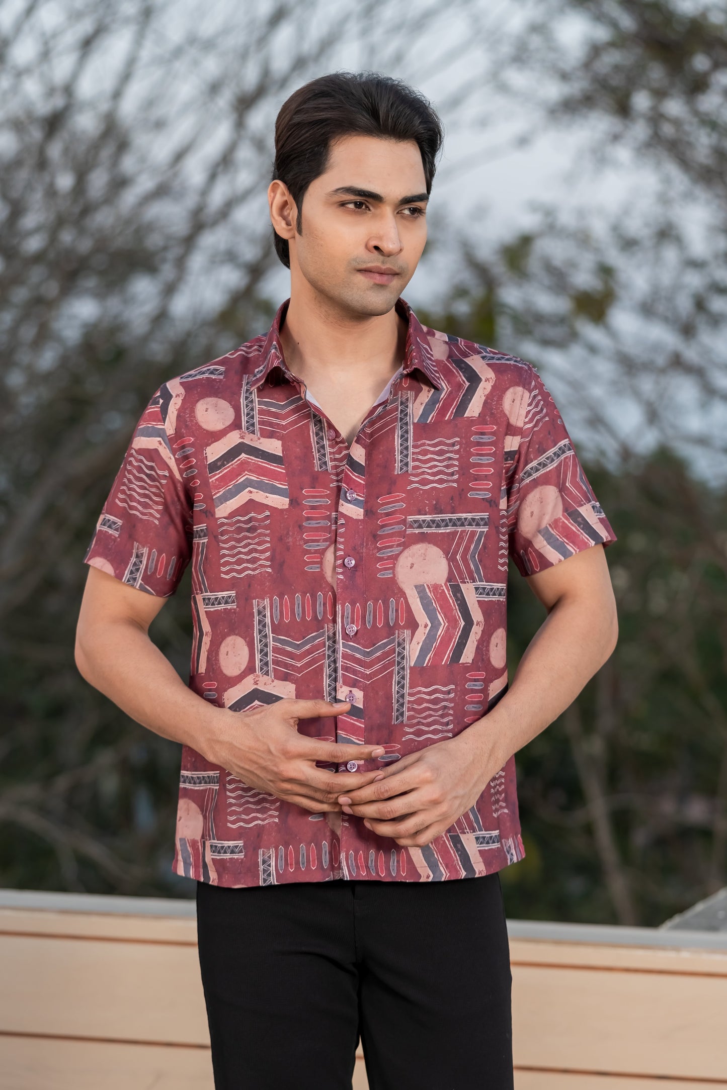 Maroon Ethnic Print Half-Sleeve