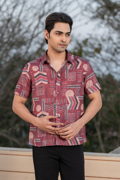 Maroon Ethnic Print Half-Sleeve