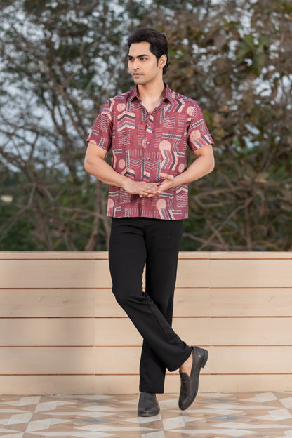 Maroon Ethnic Print Half-Sleeve