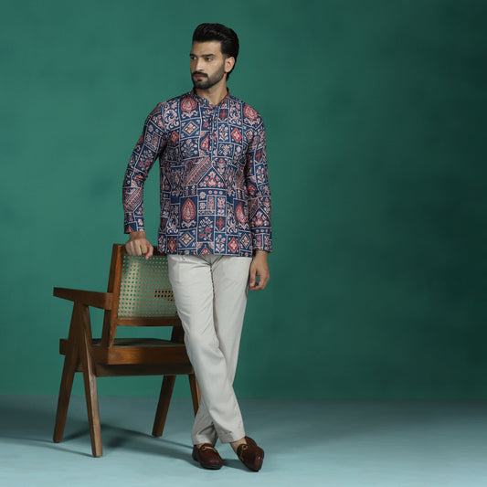 Indigo Ajrakh Grid Short Kurta