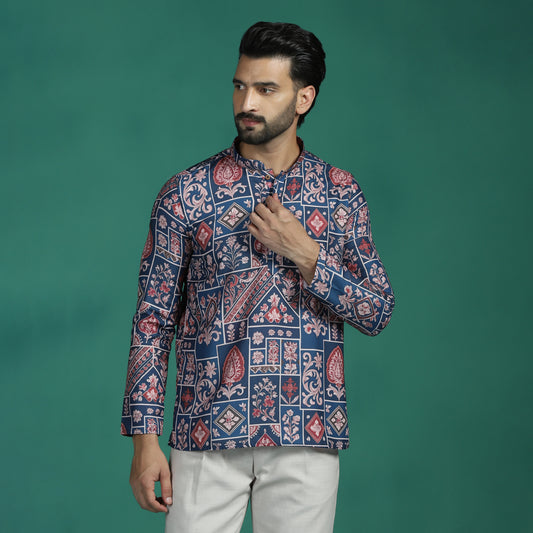 Indigo Ajrakh Grid Short Kurta