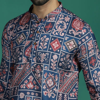 Indigo Ajrakh Grid Short Kurta