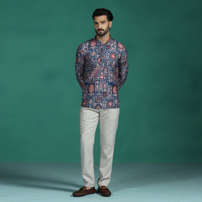 Indigo Ajrakh Grid Short Kurta