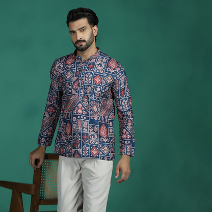 Indigo Ajrakh Grid Short Kurta
