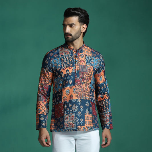 Ajrak Patchwork Printed Short Kurta