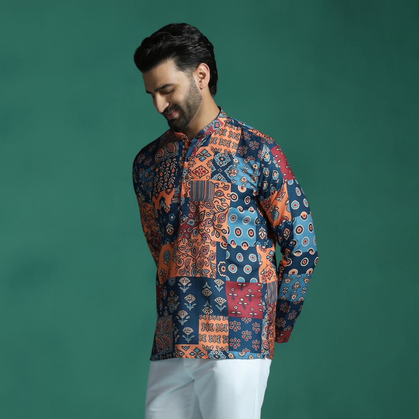 Ajrak Patchwork Printed Short Kurta