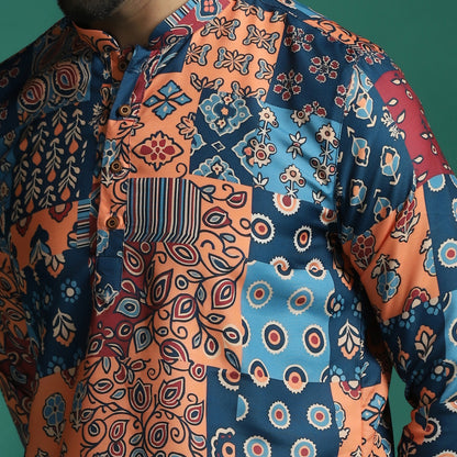 Ajrak Patchwork Printed Short Kurta