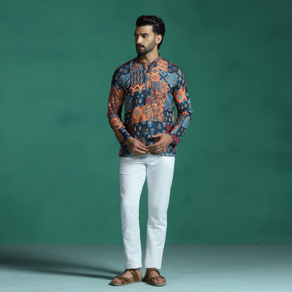 Ajrak Patchwork Printed Short Kurta