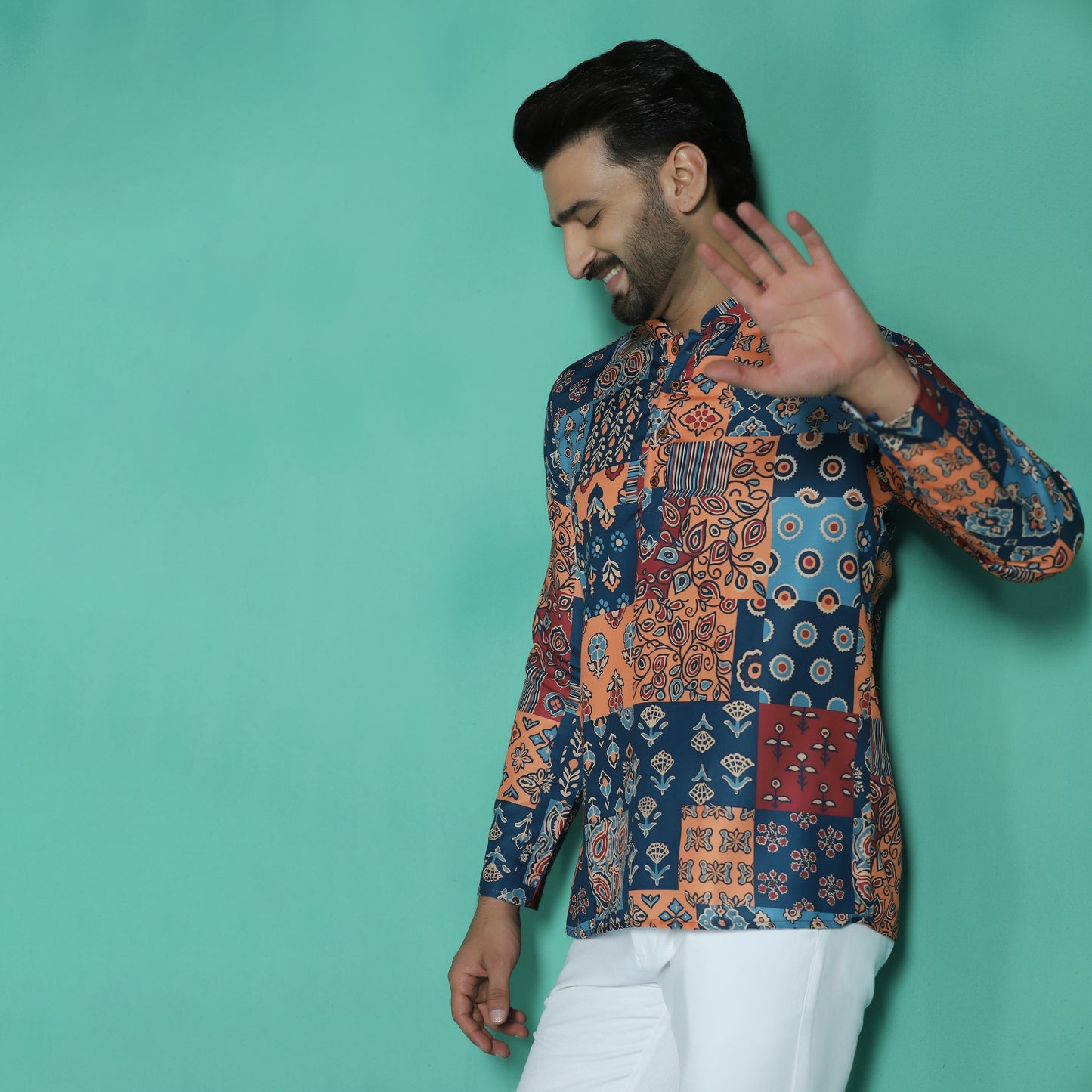 Ajrak Patchwork Printed Short Kurta