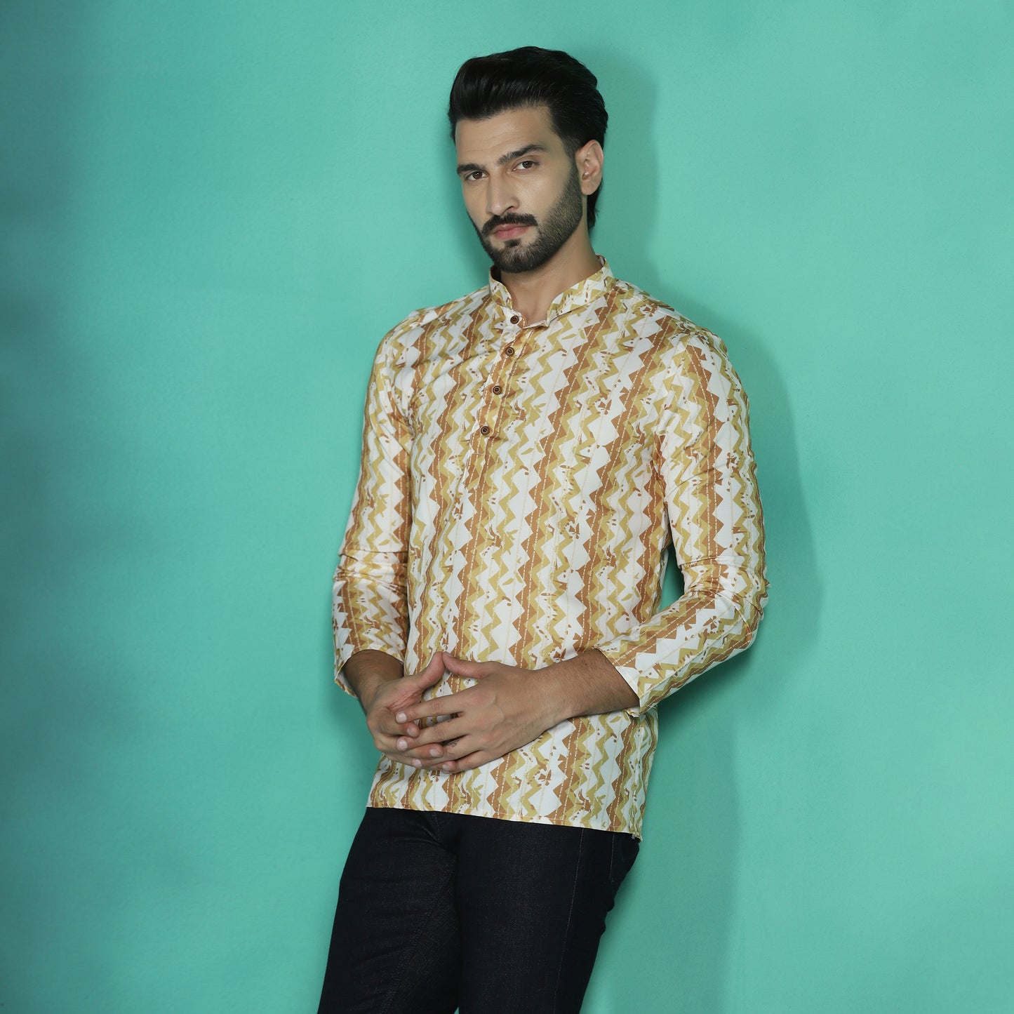 Beige Harlequin Printed Short Kurta