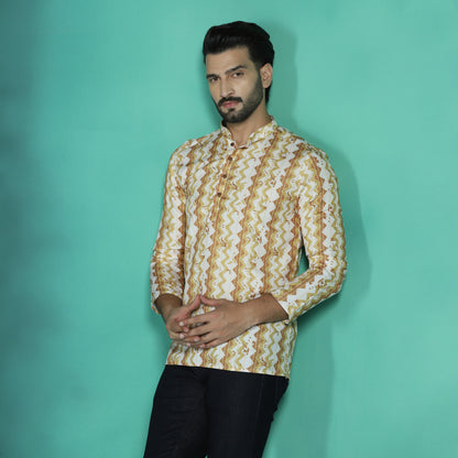 Beige Harlequin Printed Short Kurta