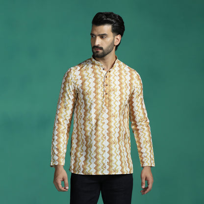 Beige Harlequin Printed Short Kurta