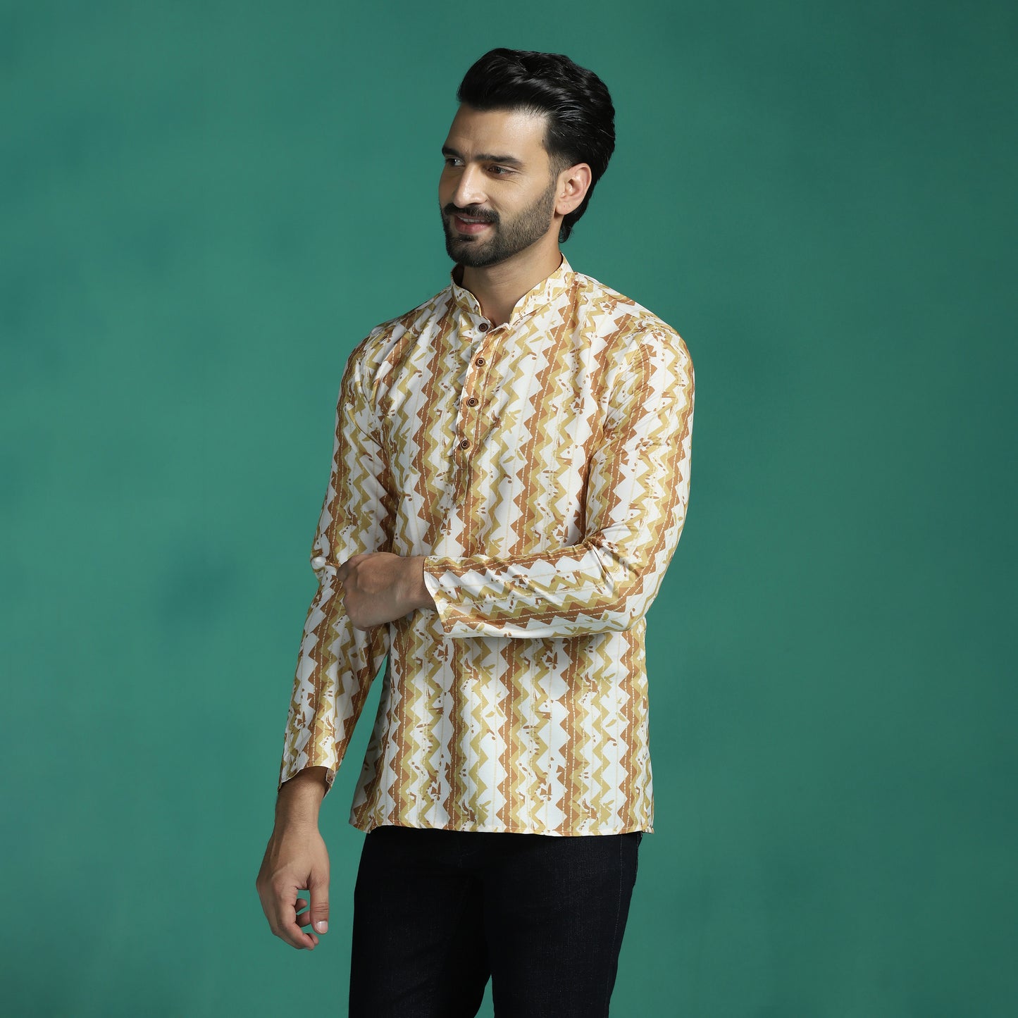 Beige Harlequin Printed Short Kurta