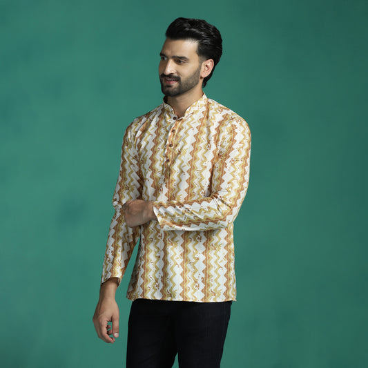 Beige Harlequin Printed Short Kurta