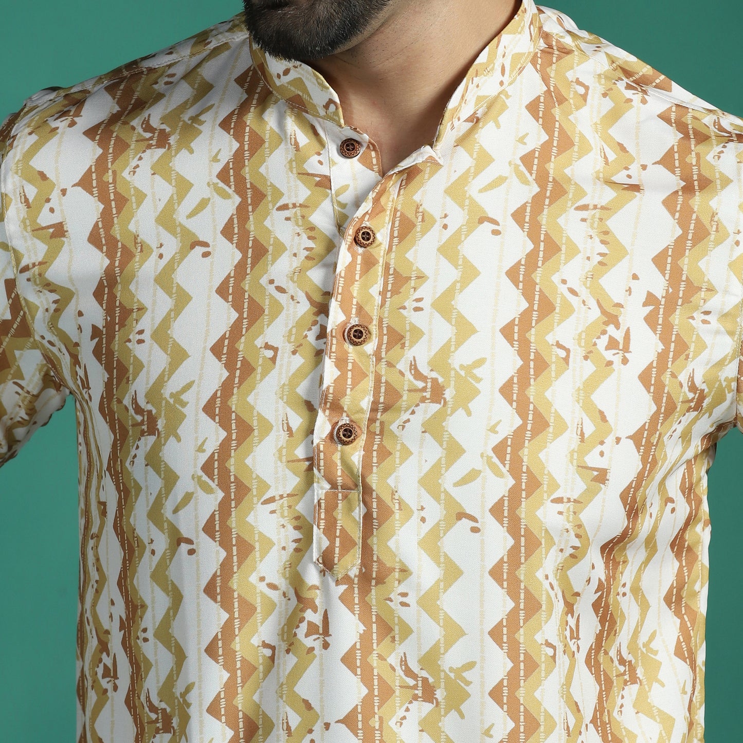 Beige Harlequin Printed Short Kurta
