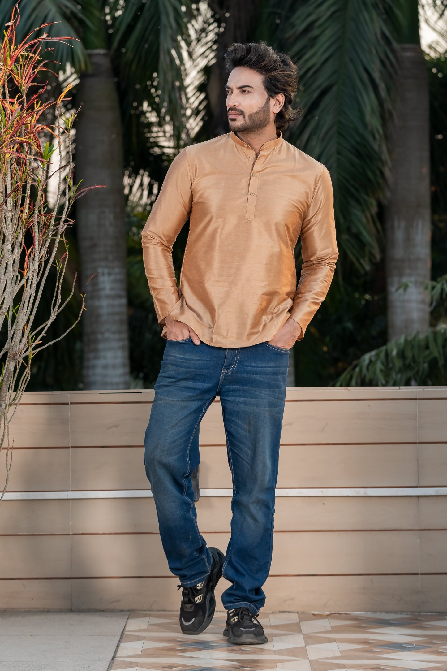 Solid Gloden Ethnic Short Kurta