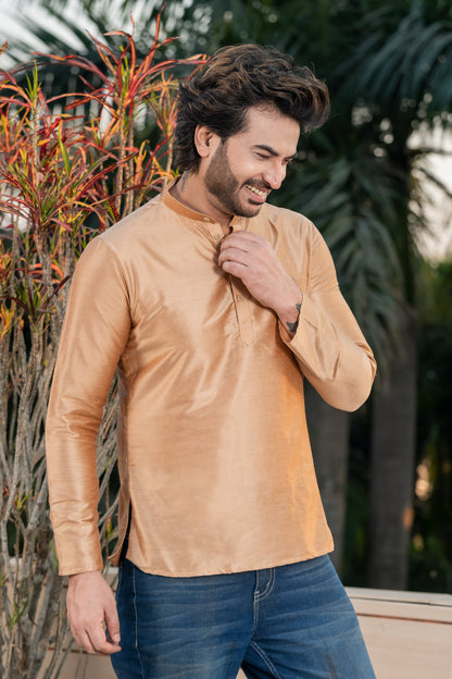 Solid Gloden Ethnic Short Kurta