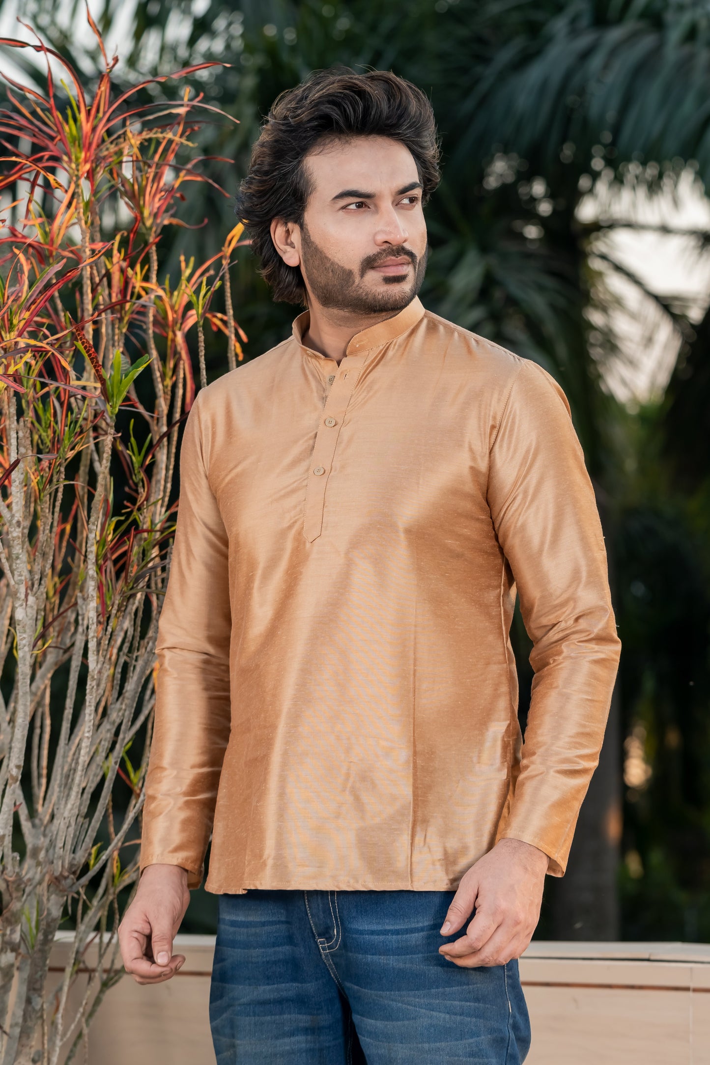 Solid Gloden Ethnic Short Kurta