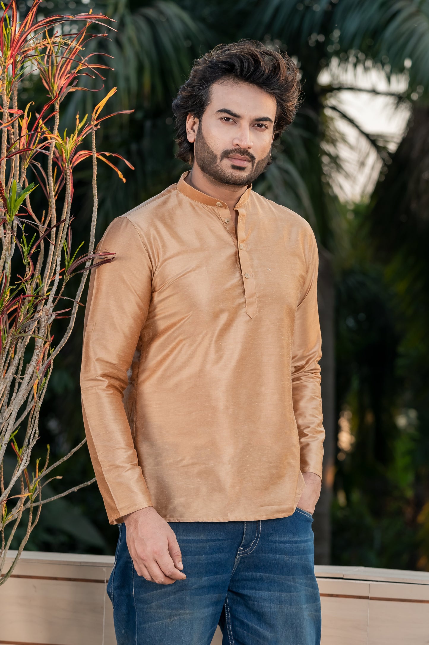 Solid Gloden Ethnic Short Kurta